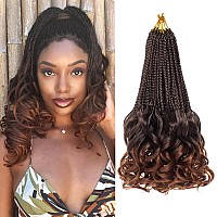 Ruiyok 9 Packs French Curl Crochet Braids 10 Inch Ombre Brown Goddess Box Braids Crochet Hair With Curly Ends Synthetic Pre Loop