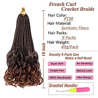 Ruiyok 9 Packs French Curl Crochet Braids 10 Inch Ombre Brown Goddess Box Braids Crochet Hair With Curly Ends Synthetic Pre Loop