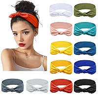 Huachi 12 Pack Bow Headbands For Women Headwraps Hairband Knotted Head Bands Rabbit Ears Stretchy Turban Head Wraps Fashion Spor