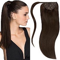 Lacer Ponytail Extensions Human Hair Wram Dark Brown 14 Inch 70G Hair Extensions Ponytail Hair Extensions Wrap Around Remy Human