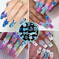 Cooslim 110 Pieces 3D Nail Charms Bows Nail Charms Rose Flower Bowknot Snake Rabbit Animal Bows Shaped Nail Art Rhinestones For