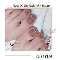 Outyua Glossy Toenails Short Square Press On Tonail Cute Solid False Toe Nails Summer Feet Fake Nails With Designs For Women And