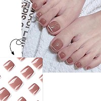 Outyua Glossy Toenails Short Square Press On Tonail Cute Solid False Toe Nails Summer Feet Fake Nails With Designs For Women And