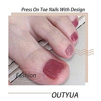 Outyua Toenails Short Square Press On To Nail Glossy Cute Solid False Toe Nails Summer Feet Fake Nails With Designs For Women An