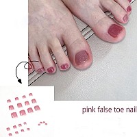 Outyua Toenails Short Square Press On To Nail Glossy Cute Solid False Toe Nails Summer Feet Fake Nails With Designs For Women An