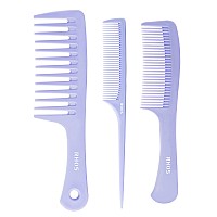 Rhos Hair Comb Set For All Hair Types And Genders Wide Fine Rat Tail And Medium Detangling Combs For Styling Purple