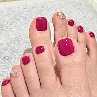 Outyua Glossy Toenails Short Square Press On Tonail Cute Solid False Toe Nails Summer Feet Fake Nails With Designs For Women And