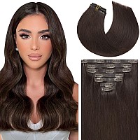 Caliee Hair Extensions Clip In Human Hair Invisible Pu Weft Clip In Human Hair 18Inch 110G 7Pcs Full Head Straight Long Hair 2A