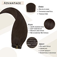 Caliee Hair Extensions Clip In Human Hair Invisible Pu Weft Clip In Human Hair 18Inch 110G 7Pcs Full Head Straight Long Hair 2A