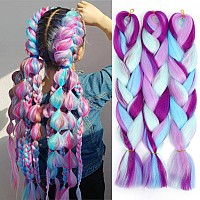 Afnote Colorful Braiding Hair Extensions 24 Inch 3 Packs Synthetic High Temperature Rainbow Jumbo Braids Hair 4 Tone Crochet Col