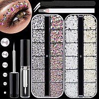 2300Pcs Face Gems Flatback Rhinestone For Makeup With Glue Round Glass Crystal Ab Clear Rhinestones Flatback White Beige P