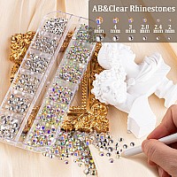 2300Pcs Face Gems Flatback Rhinestone For Makeup With Glue Round Glass Crystal Ab Clear Rhinestones Flatback White Beige P