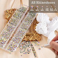 4320Pcs Face Gems For Makeup With Glue Flatback Round Glass Crystal Ab Mixed Color Iridescent Chameleon Rhinestones Flatback