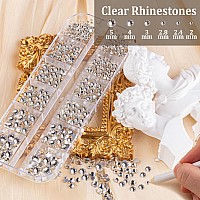 3600Pcs Face Gems For Makeup With Glue Flatback Round Glass Crystal Ab Clear Clear Rhinestones Half Round White Beige Pe