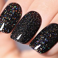 Ozzeal Glitter Gel Polish Black Iridescent Glitter Gel Nail Polish Sparkle Shimmer Gel Glitter Nail Polish Summer Rainbow Soak O