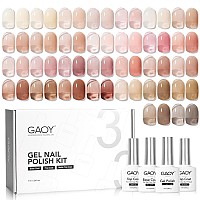 Gaoy Jelly Gel Nail Polish Kit 33Pcs Sheer Pink Nude Gel Nail Polish Set With Glossy Matte Top Coat And Base Coat For Nail Ar