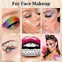 2300Pcs Face Gems Flatback Rhinestone For Makeup With Glue Round Glass Crystal Ab Clear Rhinestones Half Round White Pearls