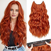 Morica Invisible Wire Hair Extensions Copper Red Hair Extensions 20 Inch Halo Hair Extensions Long Wavy Synthetic Hairpiece Wi