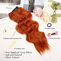 Morica Invisible Wire Hair Extensions Copper Red Hair Extensions 20 Inch Halo Hair Extensions Long Wavy Synthetic Hairpiece Wi