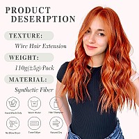 Morica Invisible Wire Hair Extensions Copper Red Hair Extensions 20 Inch Halo Hair Extensions Long Wavy Synthetic Hairpiece Wi