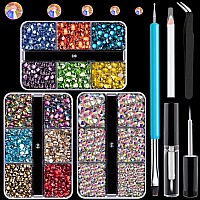 Colorful Face Gems For Makeup Set Flatback Gorgeous Ab Glass Gemsmixedcolored Crystals With Picker Pencil Makeup Glue Dual