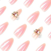 Imsohot Almond Press On Nails Medium Pink Fake Nails Glossy Glue On Nails Full Cover Acrylic Gel False Nails With Cute Heart Rhi