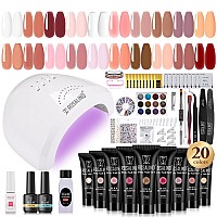 Rosalind Poly Nail Gel Kit 20 Colors 72Nail Art Accessories Kit Nude Clear Poly Nail Gel Nail Kit Starter Kit With Big U V L