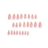 Imsohot Almond Press On Nails Pink Medium Fake Nails Stiletto Butterfly Rhinestone False Nails With Designs Glossy Full Cover Ac