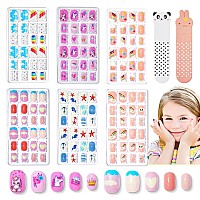 Modelones 144Pcs 6 Pack Press On Nails For Kids Children Acrylic Fake Nails Preglue Full Cover Glitter Gradient Color Cloud Hea