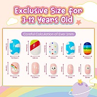 Modelones 144Pcs 6 Pack Press On Nails For Kids Children Acrylic Fake Nails Preglue Full Cover Glitter Gradient Color Cloud Hea