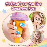 Modelones 144Pcs 6 Pack Press On Nails For Kids Children Acrylic Fake Nails Preglue Full Cover Glitter Gradient Color Cloud Hea