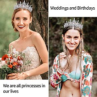 Velscrun Silver Crystal Birthday Queen Tiara Crowns For Women Girls Birthday Queen Headband Sash Elegant Princess Crown With Com