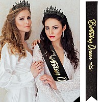 Velscrun Black Crystal Birthday Queen Tiara Crown For Women Girls Birthday Queen Headband Sash Elegant Princess Crown With Combs