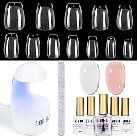 Aillsa Soft Gel Nail Kit Short Coffin Nail Tips 240Pcs With 2 In 1 Nail Glue Base Coat And Nail Dehydrator False Nail Tips Kit