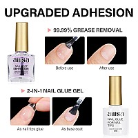 Aillsa Soft Gel Nail Kit Short Coffin Nail Tips 240Pcs With 2 In 1 Nail Glue Base Coat And Nail Dehydrator False Nail Tips Kit