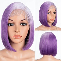 Dbut Ombre Lavender Purple Lace Front Bob Wigs Side Part Simulated Scalp With Handtied Lace Front Short Bob Synthetic Wig For