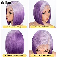 Dbut Ombre Lavender Purple Lace Front Bob Wigs Side Part Simulated Scalp With Handtied Lace Front Short Bob Synthetic Wig For