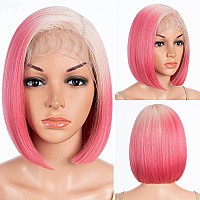 D But Lace Front Bob Wigs Ombre Strawberry Pink Side Part Simulated Scalp With Handtied Lace Front Short Bob Synthetic Wig For