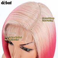 D But Lace Front Bob Wigs Ombre Strawberry Pink Side Part Simulated Scalp With Handtied Lace Front Short Bob Synthetic Wig For