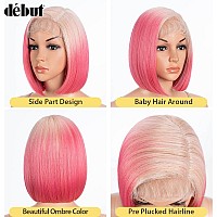 D But Lace Front Bob Wigs Ombre Strawberry Pink Side Part Simulated Scalp With Handtied Lace Front Short Bob Synthetic Wig For