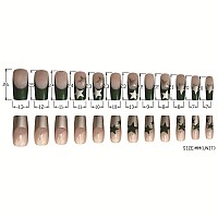 Babalal Square Press On Nails Medium Fake Nails Sliver Chrome Green Glue On Nails Star Acrylic Nails Squoval Stick On Nails