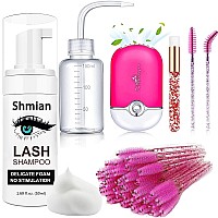 Shmian Lash Shampoo For Lash Extensions Lash Fan 50Ml Eyelash Foam Cleanser With 50 Pcs Eyelash Brush And Rinse Bottle Oil Free