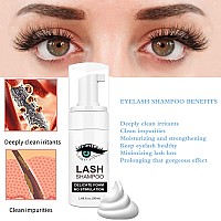 Shmian Lash Shampoo For Lash Extensions Lash Fan 50Ml Eyelash Foam Cleanser With 50 Pcs Eyelash Brush And Rinse Bottle Oil Free