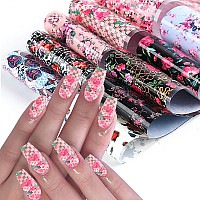 Flowers Nail Foil Transfer Stickers Nail Art Supplies 10 Flowers Patterns Nail Foils Designs Rose Floral Nail Art Decals For Ac