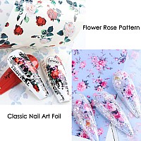 Flowers Nail Foil Transfer Stickers Nail Art Supplies 10 Flowers Patterns Nail Foils Designs Rose Floral Nail Art Decals For Ac