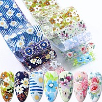 Flowers Nail Foil Transfer Stickers Nail Art Supplies 10 Flowers Patterns Nail Foils Designs Daisy Floral Nail Art Decals For A