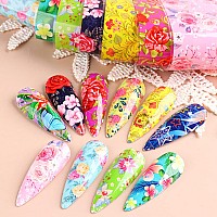 Flowers Nail Foil Transfer Stickers Nail Art Supplies 10 Flowers Patterns Nail Foils Designs Starry Sky Floral Nail Art Decals