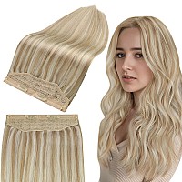 Full Shine Blonde Wire Hair Extensions Human Hair Fish Line Hair Extensions Beige Blonde Mix Platinum Blonde Hair Real Human Ha