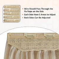 Full Shine Blonde Wire Hair Extensions Human Hair Fish Line Hair Extensions Beige Blonde Mix Platinum Blonde Hair Real Human Ha