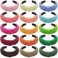 Siquk Top Knot Headband 15 Pieces Wide Cloth Cross Knot Headbands For Women In 15 Colors